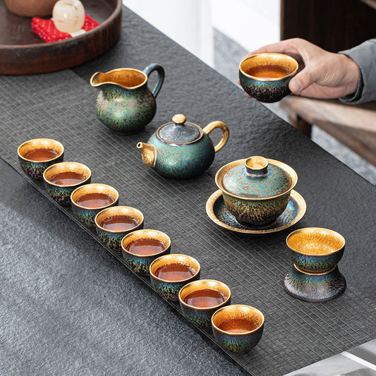 JianZhan Colorful Gilding Tea Set Suit
