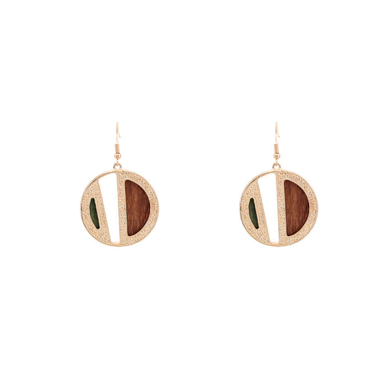 Wood Earrings round with strip Simple Style