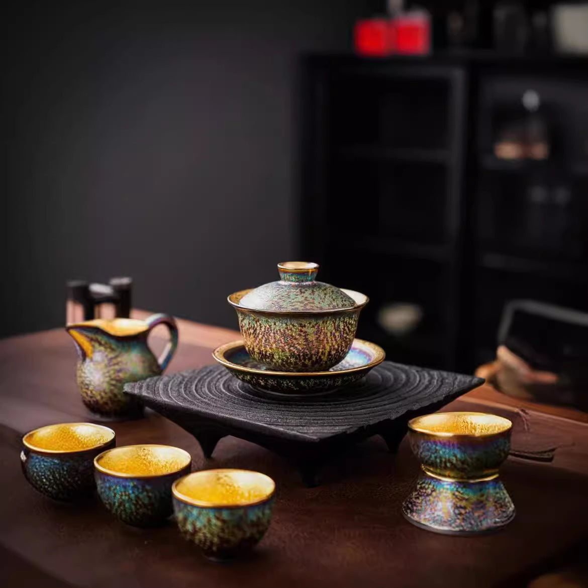 JianZhan Colorful Gilding Tea Set Suit
