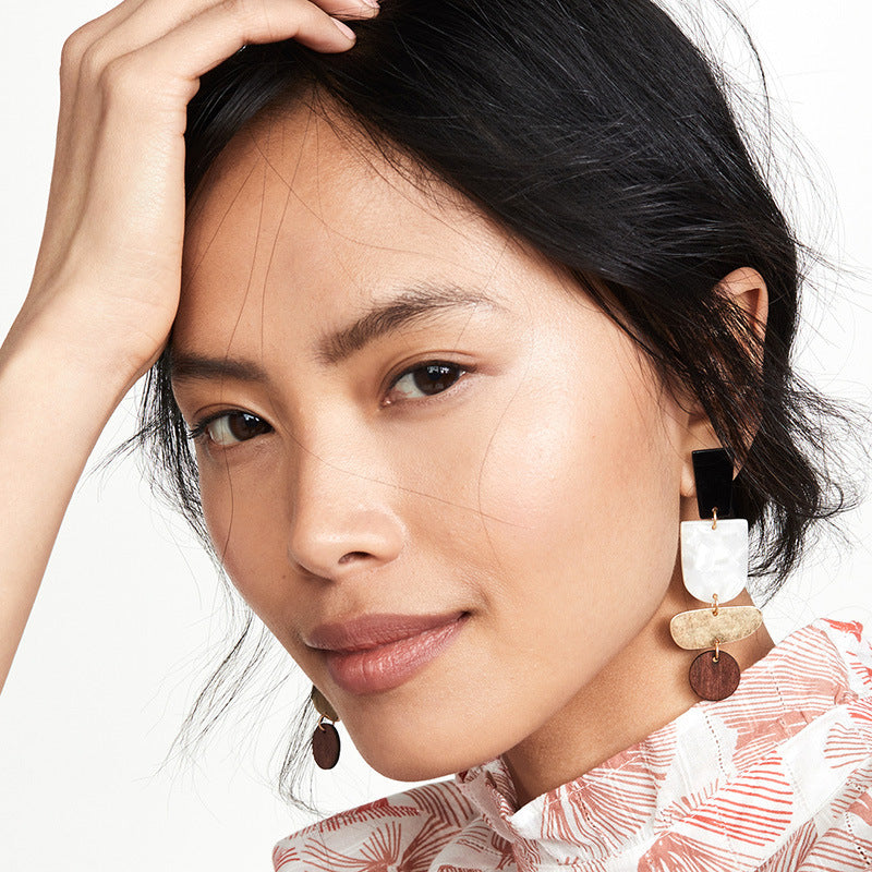 Acetate Board Wood Combination Earrings