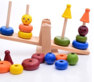 Kindergarten Wooden clown balance puzzle ring