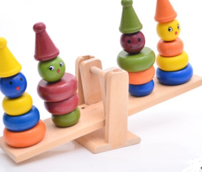 Kindergarten Wooden clown balance puzzle ring