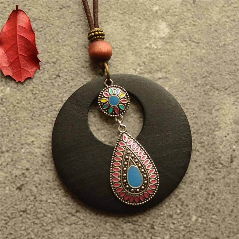 Retro Wooden Jewellery Pendant Sweater Chain Necklace
