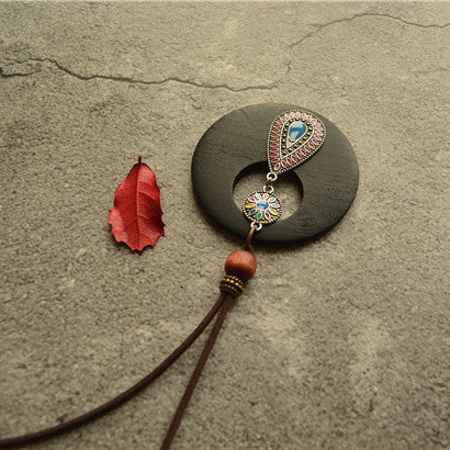 Retro Wooden Jewellery Pendant Sweater Chain Necklace