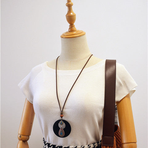 Retro Wooden Jewellery Pendant Sweater Chain Necklace