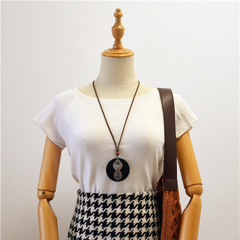 Retro Wooden Jewellery Pendant Sweater Chain Necklace