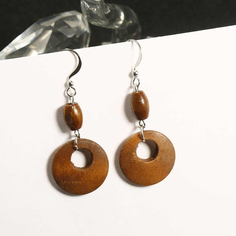 Retro Round Geometric Wood Earrings