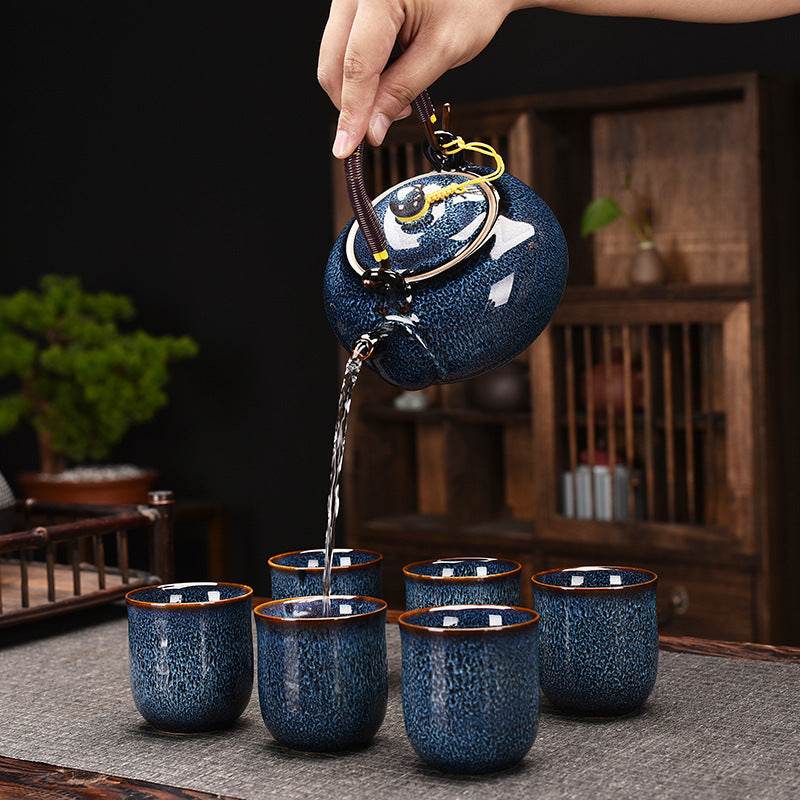 Blue Colour Texture Kung Fu Tea Set