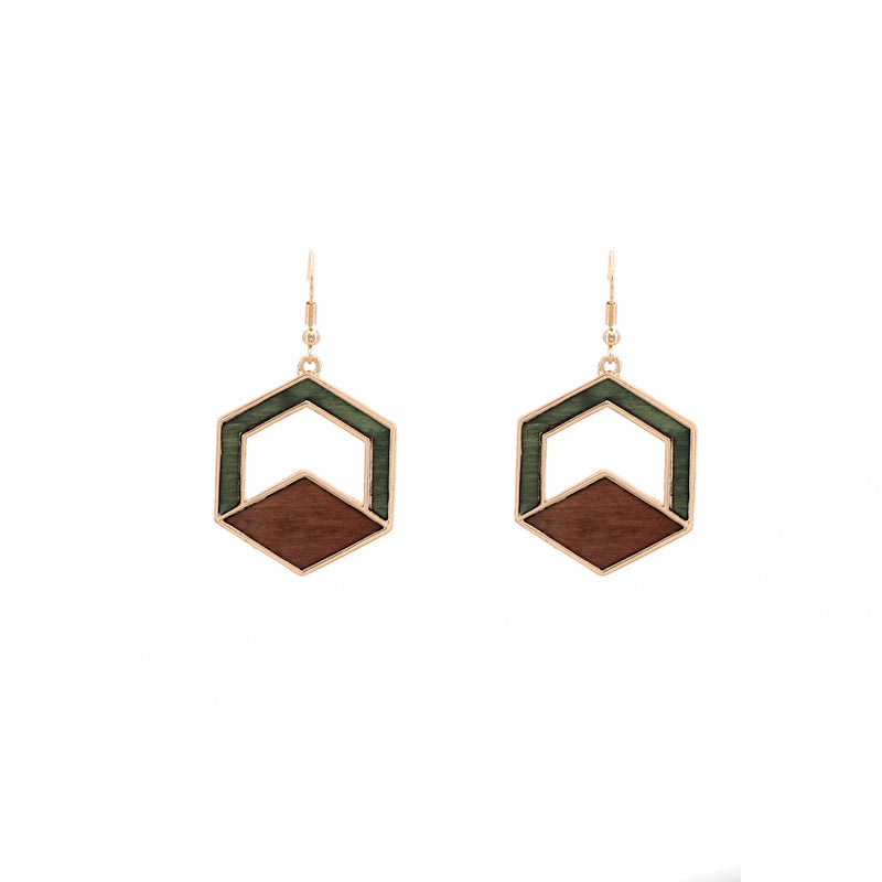 Wood Earrings Hex Simple Style