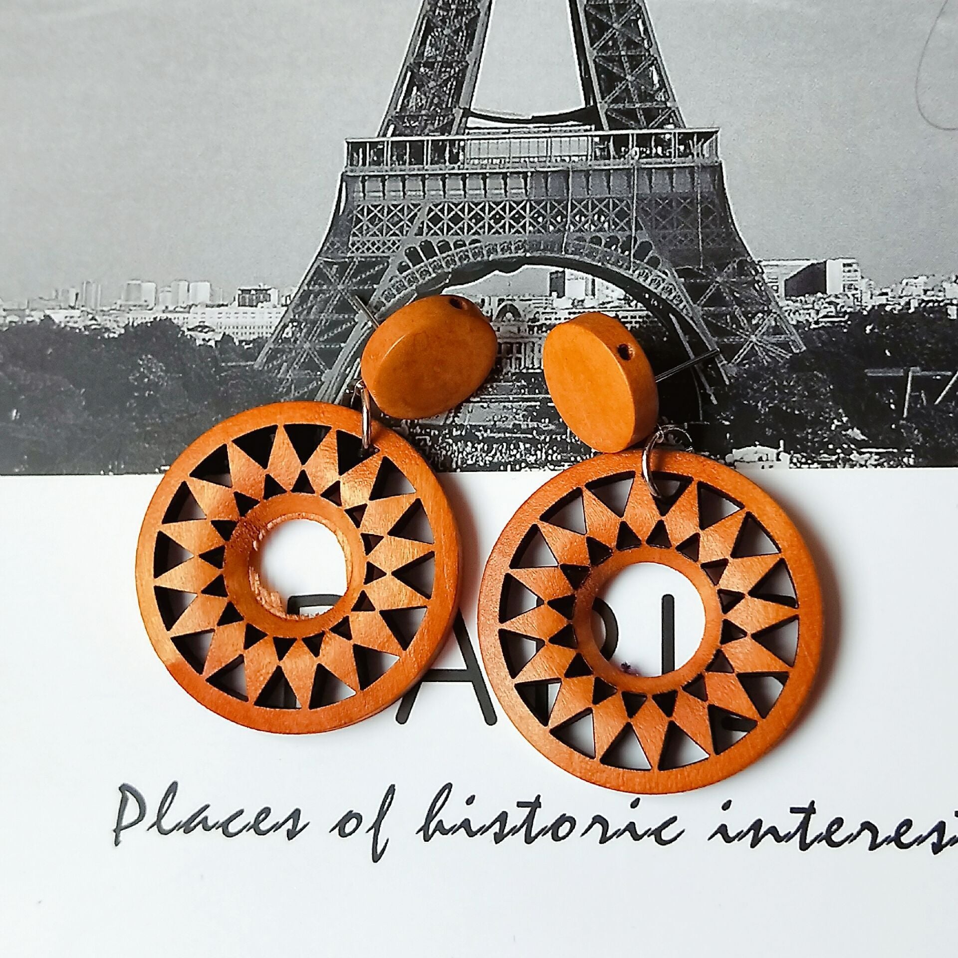 Coffee Colour Retro Wood Earrings