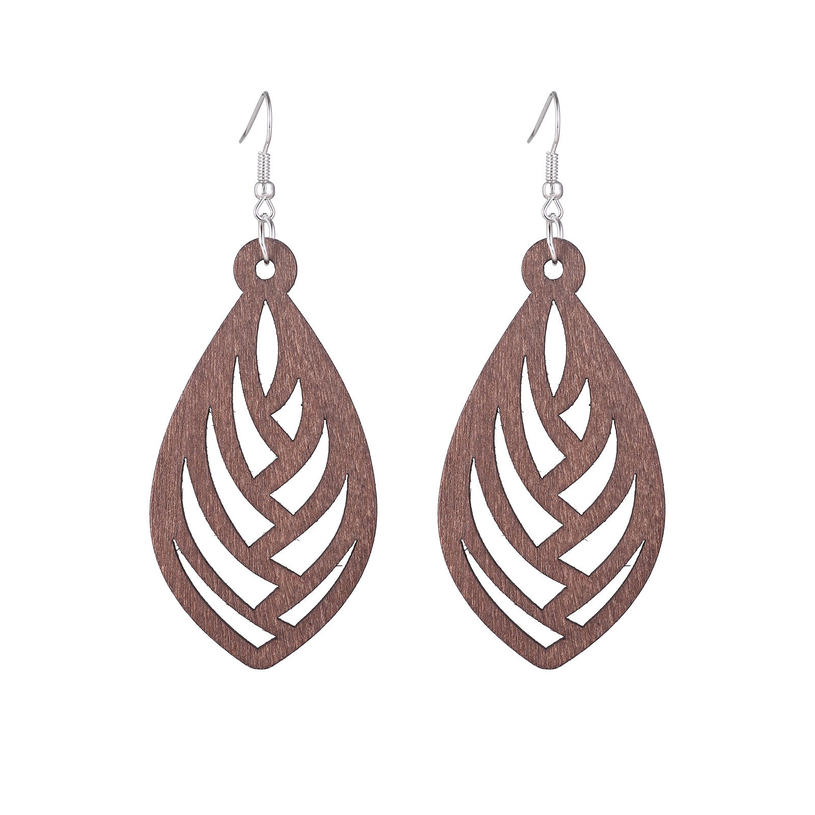 Stylish Hollow Wood Earrings Silver-Plated Ear Studs