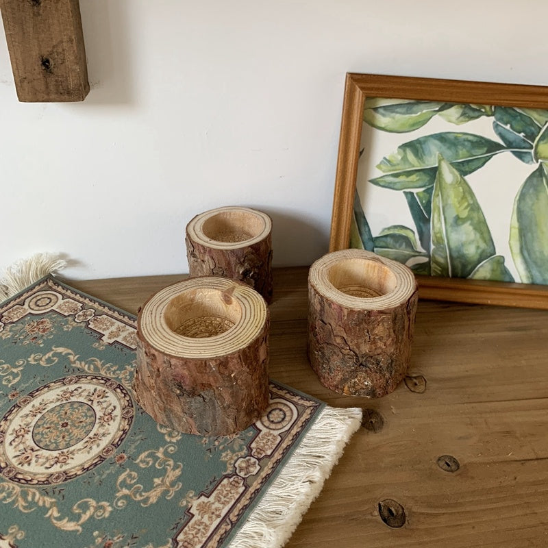 Vintage Tree Stump Wooden Candle Holder