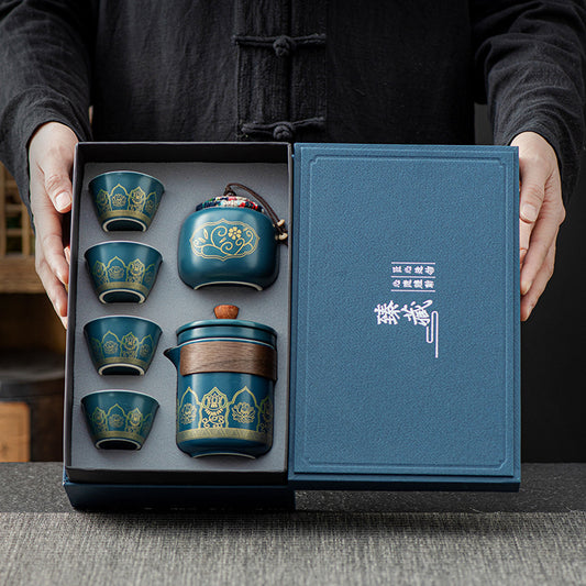 Chinese Ceramic Tea Set Suit One Pot Four Cups Gift Box