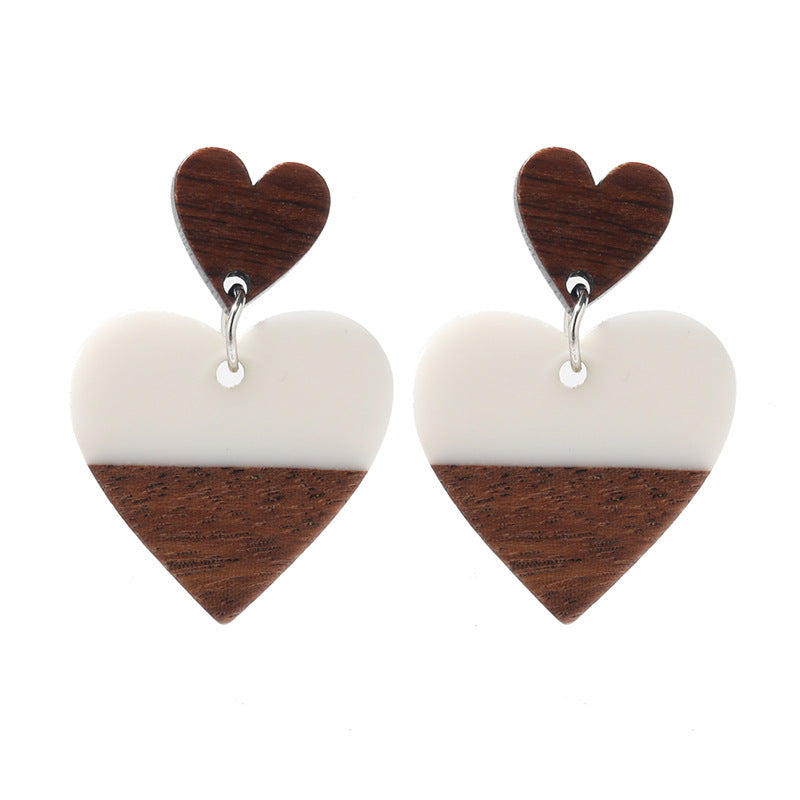 Heart-shaped Wood Acrylic Earrings