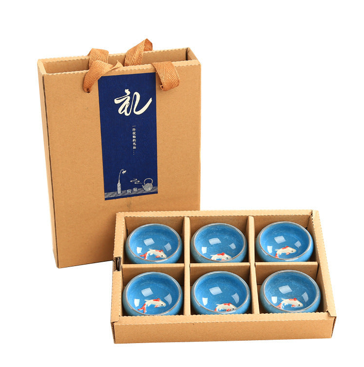 Blue Ice Cracked Fish Cup Kung Fu Tea Set