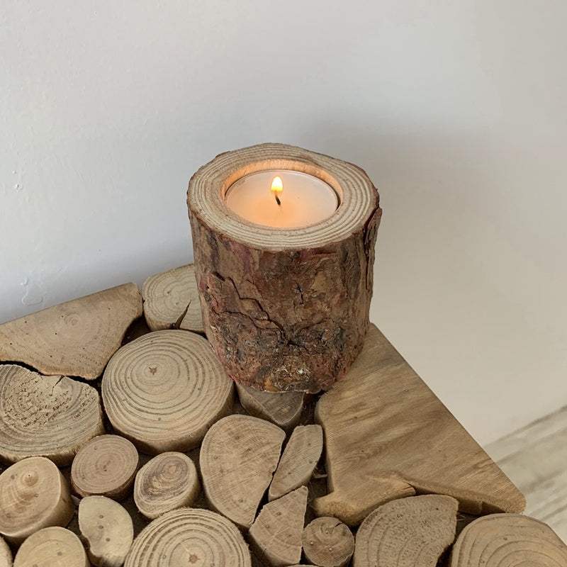 Vintage Tree Stump Wooden Candle Holder