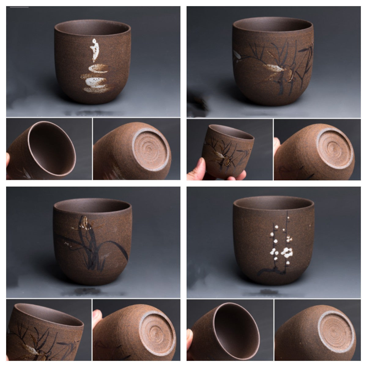 Set of 4 Coarse pottery large tea cup
