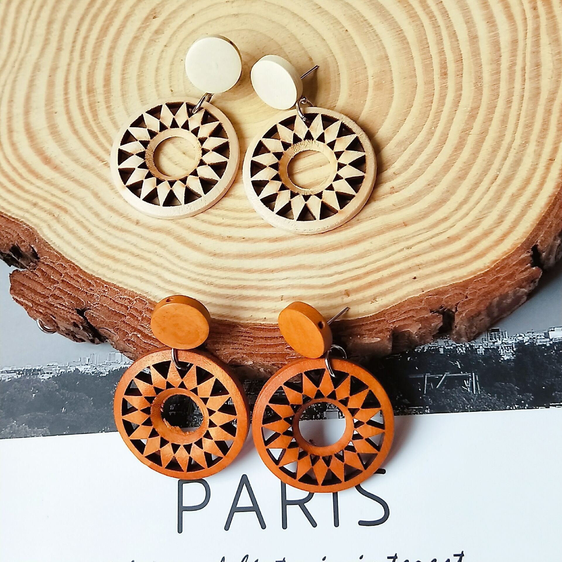 Coffee Colour Retro Wood Earrings