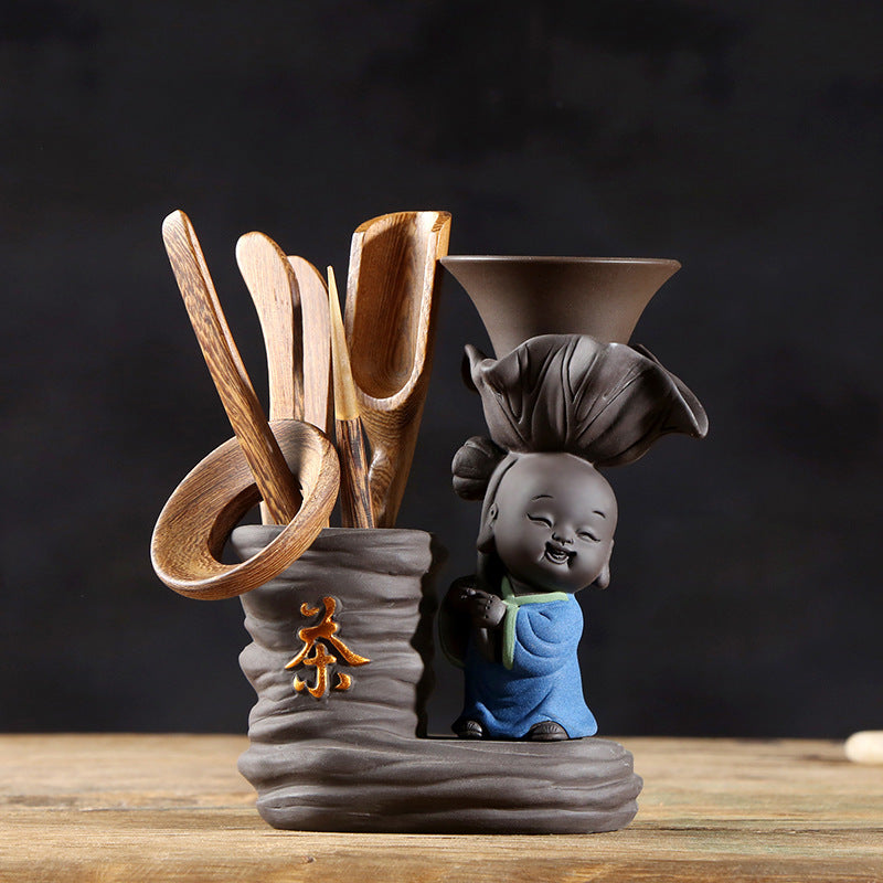 Purple Clay Little Monk Black Sandalwood Six Gentleman Tea Ceremony Accessories