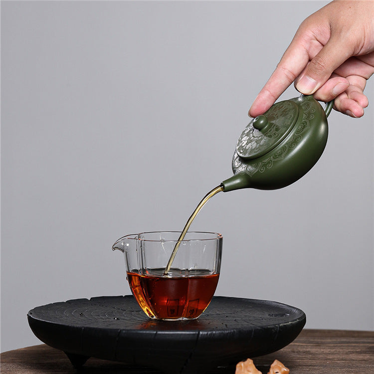 Raw Ore Green Clay Hand-carved Teapot