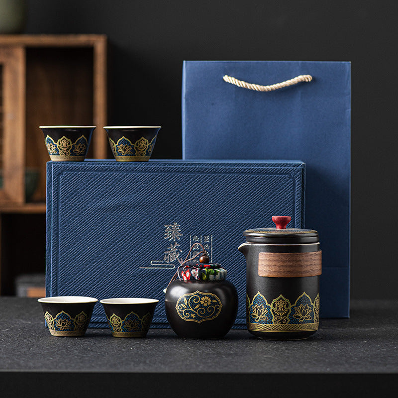 Chinese Ceramic Tea Set Suit One Pot Four Cups Gift Box