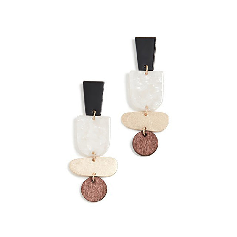 Acetate Board Wood Combination Earrings