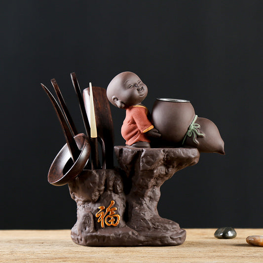 Purple Clay Little Monk Black Sandalwood Six Gentleman Tea Ceremony Accessories