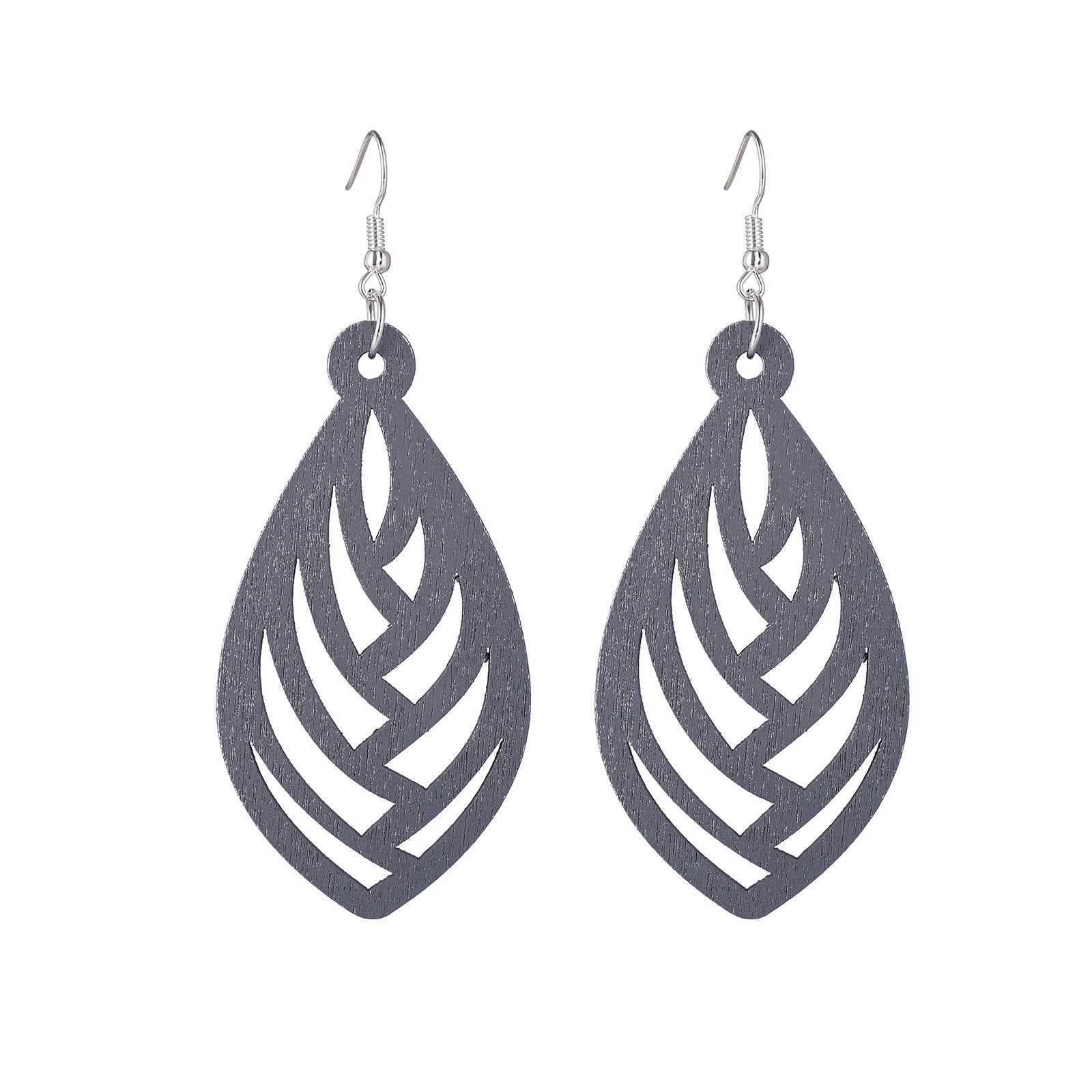 Grey Hollow Wood Earrings Silver-Plated Ear Studs