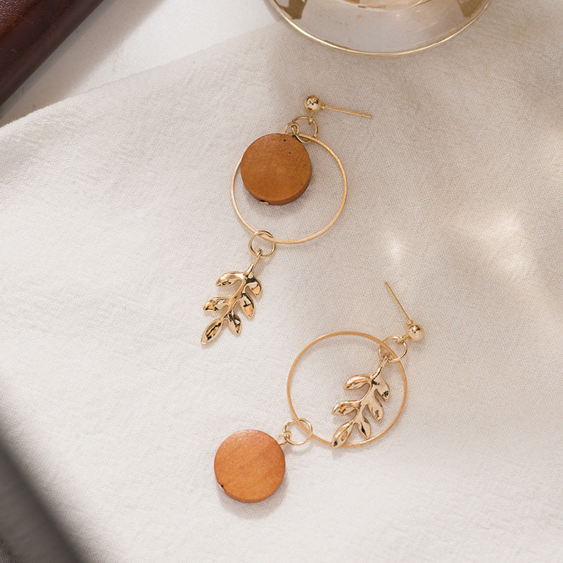 Golden Leaf Wood Earrings