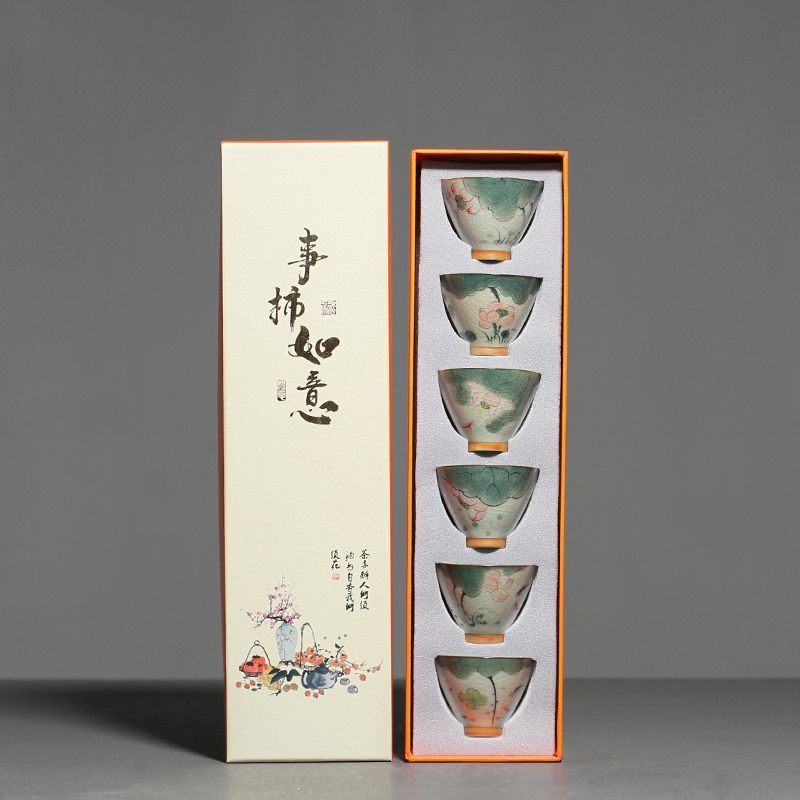 Hand Painted Ice Cracked Underglaze Lotus Tea Cup 2