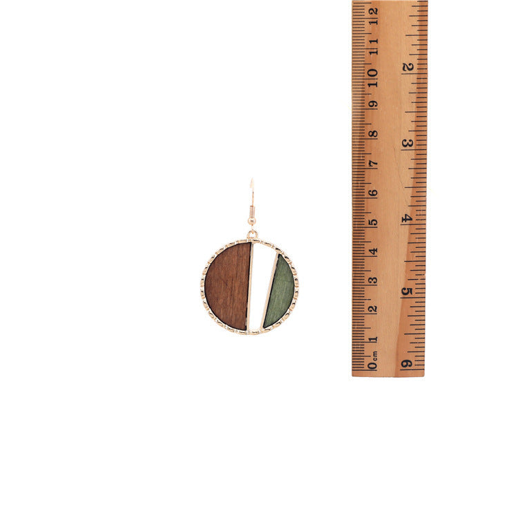 Wood Earrings round with strip  Simple Style